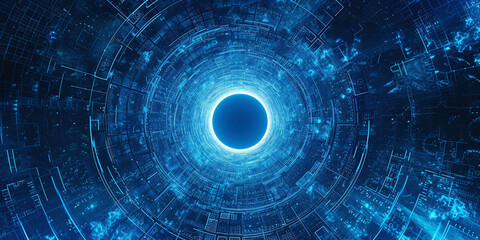 abstract futuristic background with blue glowing neon moving high speed round lines and lights