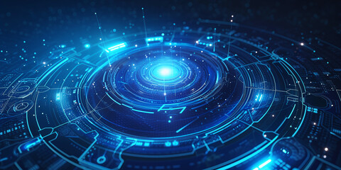 Poster - Abstract futuristic background with blue glowing neon moving high speed round lines and lights