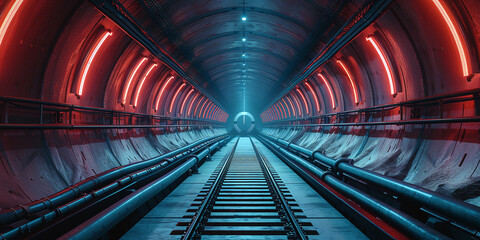 Poster - Futuristic underground subway tunnel with neon