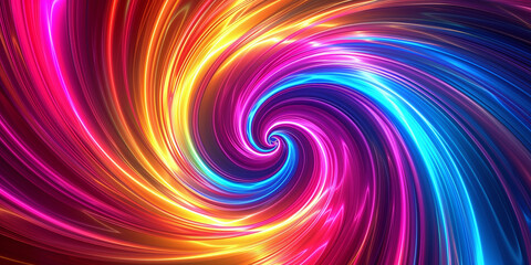 Poster - colorful abstract spiral rays and waves with cosmic rays, neon style