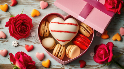 Wall Mural - Cookies in the form of hearts in gift box for Valentine's Day.