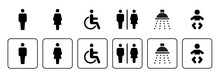 Toilet Vector Icons Set, Male Or Female Restroom Wc