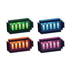 Poster - Isometric Pixel art 3d of  battery icon for items asset. Battery icon on pixel bits style.8-bits perfect for game asset,design asset element,app,website, Vector illustration.