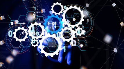 Poster - Neural network 3D illustration. Big data and cybersecurity