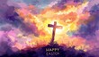 HAPPY EASTER watercolor cross, spiritual, inspirational, religious Generative AI