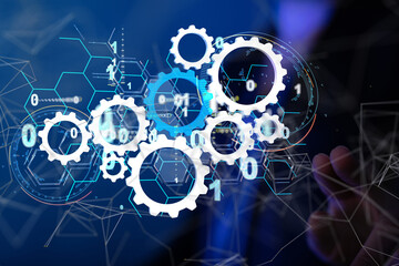 Poster - Neural network 3D illustration. Big data and cybersecurity - neural network exposure digital
