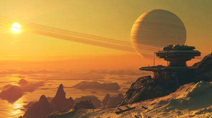 Wall Mural - landscape of an alien planet, beautiful view of red desert on another planet, fictional sci-fi backg