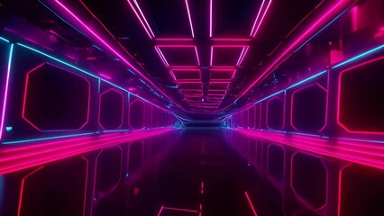 Poster - Amazing Neon-Lit Tunnel With Black Flooring Generative AI
