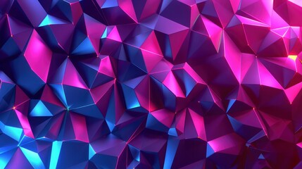 Poster - Vibrant 3D Polygon Texture with Neon Glow Lines and Glitter Effect