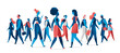 A crowd of walking cartoon characters. Men and women on the streets. Vector set