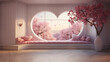 Comfortable and attractive room decorated in a romantic way with a heart-shaped window