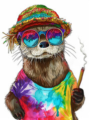 Wall Mural - Otter hippie