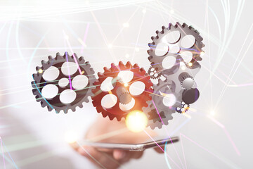 Poster - gear Futuristic in Industry 4.0 and business virtual diagram
