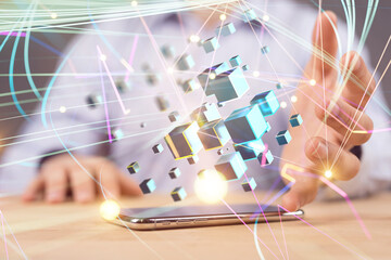 Leinwandbilder - Neural network 3D illustration. Big data and cybersecurity