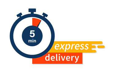 Express delivery fast shipping service vector illustration image with stopwatch in orange color. Fast delivery icon for apps and website. Delivery concept. Flat design.