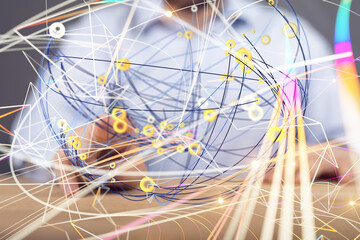 Poster - Global network. Blockchain. 3D illustration. Neural networks and artificial intelligence. Abstract