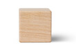 © TimmyTimTim - A plain blank wooden cube block shape stands upright, displaying a clean and unmarked surface. Isolated and cutout from background in png.