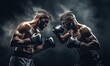 Two Men With Boxing Gloves Posing Against Dark Background