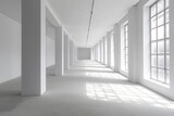 Fototapeta Przestrzenne - White empty Hall With Clean Light Walls In Daylight