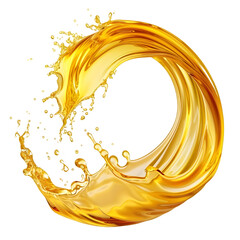 Wall Mural - Yellow beer, oil or juice splash. Realistic liquid beverage swirl isolated on transparent background