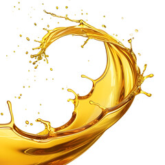 Wall Mural - Yellow beer, oil or juice splash. Realistic liquid beverage swirl isolated on transparent background