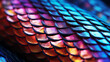 close up of a python snake texture. Rainbow glowing snake skin. Malagasy or Madagascar Tree Boa. Creative background.