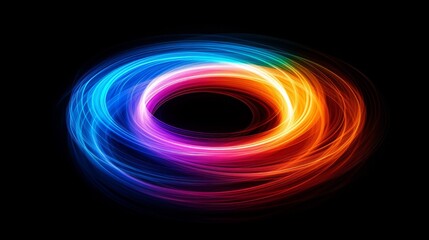 a circular light painting on a black background, ai