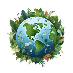 Wall Mural - Planet with trees growing illustration isolated on transparent background. Save the planet concept