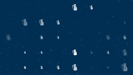 Poster - Template animation of evenly spaced travel backpack symbols of different sizes and opacity. Animation of transparency and size. Seamless looped 4k animation on dark blue background with stars