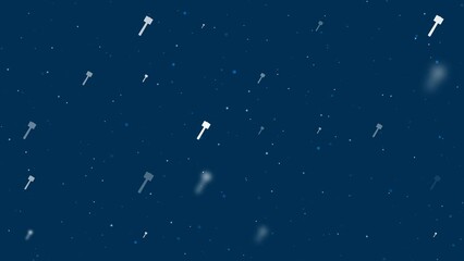 Poster - Template animation of evenly spaced mallet symbols of different sizes and opacity. Animation of transparency and size. Seamless looped 4k animation on dark blue background with stars
