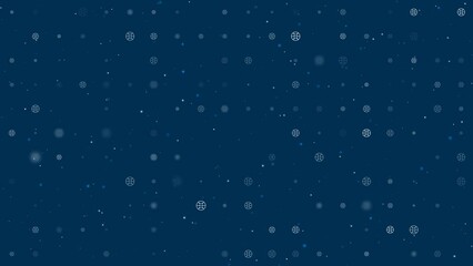 Poster - Template animation of evenly spaced microcircuit symbols of different sizes and opacity. Animation of transparency and size. Seamless looped 4k animation on dark blue background with stars
