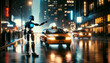 © William - Futuristic Fare: A Robot Hails a Taxi on a Rainy NYC Evening
