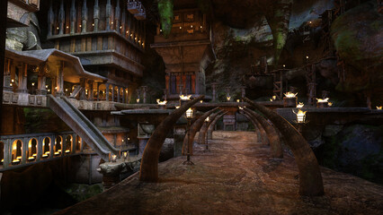 Aufkleber - Huge dark cavernous home of fantasy dwarves built inside a mountain. 3D illustration.