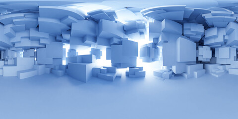 Poster - Abstract Blue and White Geometric Shapes Floating in a Surreal Space 360 panorama vr environment map