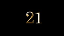 Golden Number 21 With Gold Particles, Alpha Channel, Golden Numerology, Golden Number Twenty One