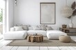© interior - White living room with white sofa and poster.