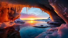 Red Rocks At Sunset,,
Ice Cave On Baikal Lake In Winter. Blue Ice And Icicles In The Sunset Sunlight. Olkhon Island, Baikal, Siberia, Russia. Beautiful Winter Landscape.
