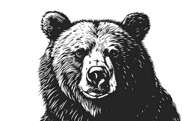 hand drawn bear silhouette in a minimal style. black and white graphic illustration isolated on tran