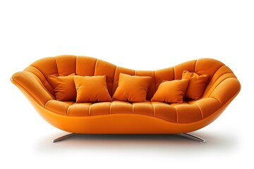 Modern orange textile sofa on isolated white background. Furniture for modern interior, minimalist design.