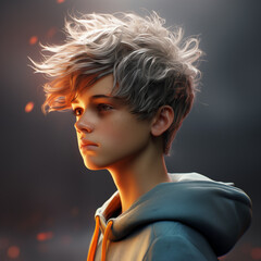 Wall Mural - Cool teenager with modern hairstyle, profile, avatar, illustration generated by AI 