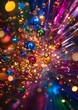 brightly colored balls scattered background night tiny gaussian blur golden embers flying refractive adornments flares depths joy jubilant blissful atmosphere