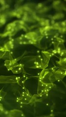Wall Mural - green color abstract particle foam field waving smoothly like fluid. waving triangles particles moti