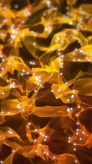 Wall Mural - orange color abstract particle foam field waving smoothly like fluid. waving triangles particles mot