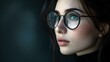 © Irina Ukrainets - Close-up portrait of a young woman with glasses in a dark setting. digital art. ideal for modern lifestyle publications. AI