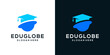 College, Graduation cap, Campus, Education logo design template with globe graphic design vector. Symbol, icon, creative.