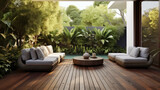 Fototapeta Londyn - relaxing area on wooden deck and terrace