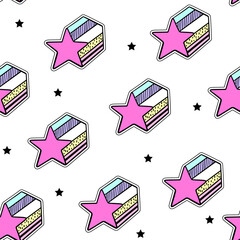 Aufkleber - fashion patch badges stars in pop art style. abstract seamless pattern. cool stickers on white backg