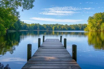  Perfect water view pier. Waterfront lake with small pier.