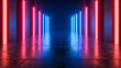 Futuristic Neon Lights Room, Vibrant Blue and Pink Glowing Interior Design Concept