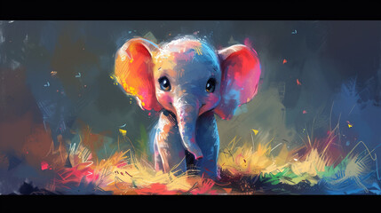 cute baby elephant portrait with colorful watercolor paint, t shirt prints, cards